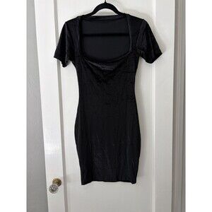 Vintage Isata NYC Black Velvet Bodycon Mini Dress S 90s grunge whimsigoth goth